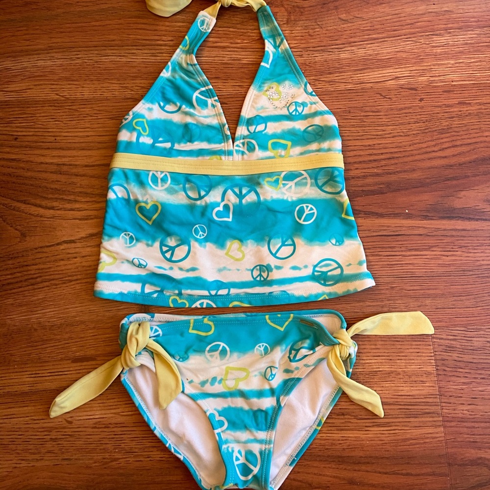 Justice Swim blue and green peace sign tankini 6